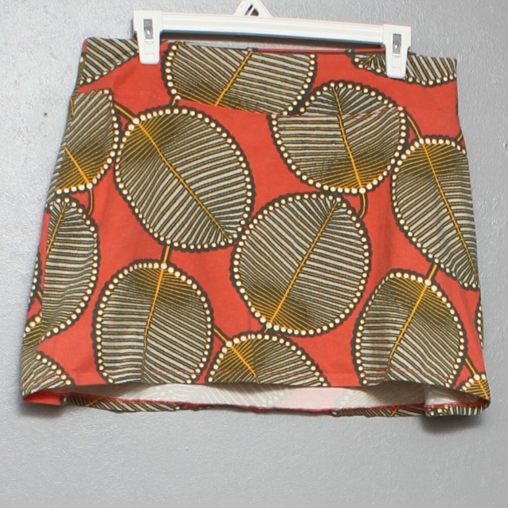 Patagonia coral and green leaf organic cotton mini skirt